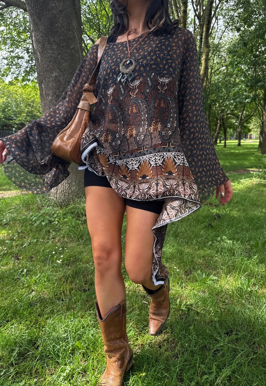 brown paisley mesh poncho *pre-order*
