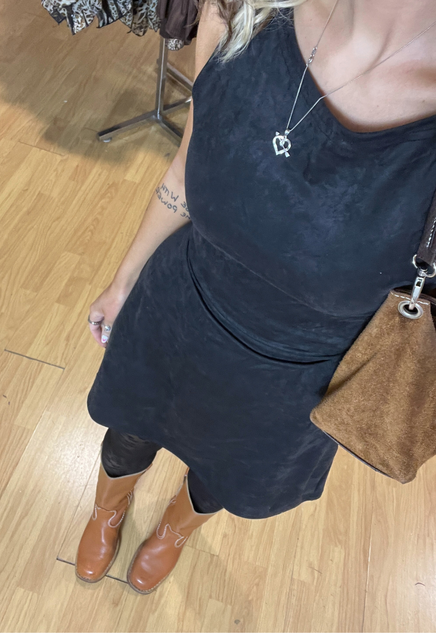 BLACK MOLESKIN CINCH MINI DRESS