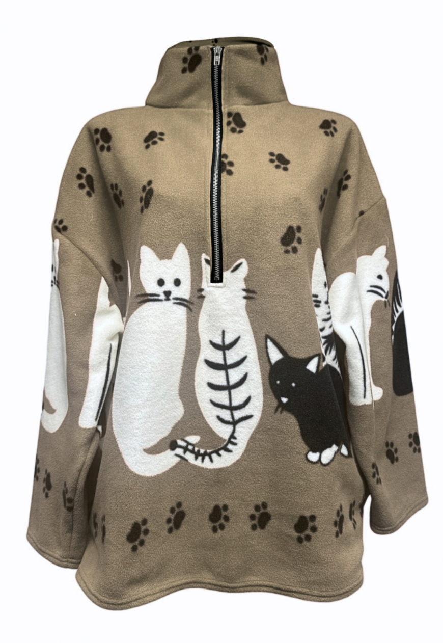 beige cat print fleece *PRE-ORDER*