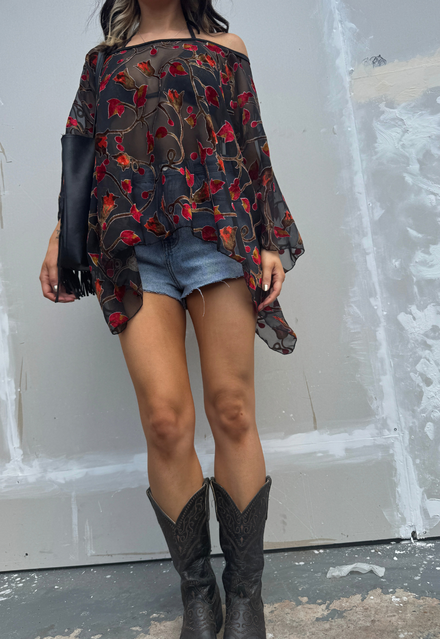 rose mesh poncho