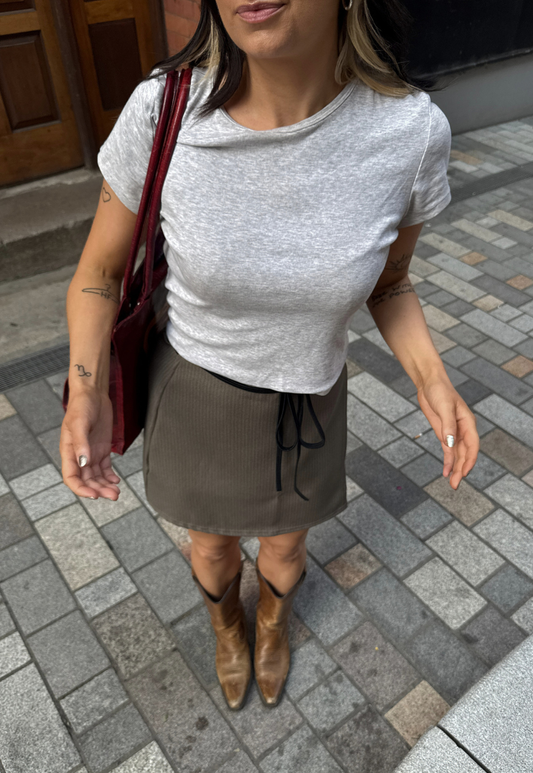 brown ruled wrap skirt