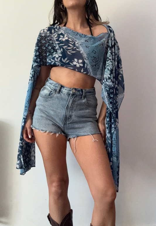 blue patchwork cape