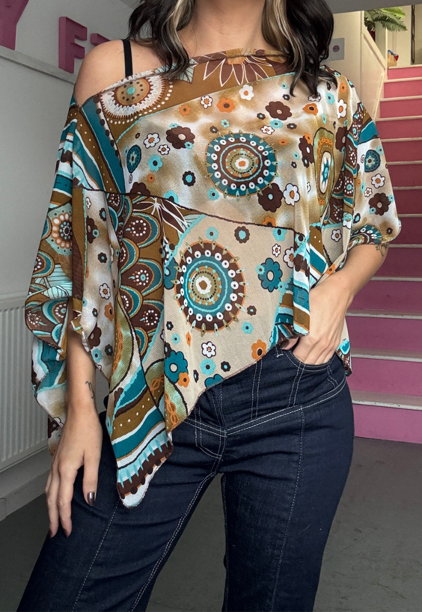 brown flower poncho