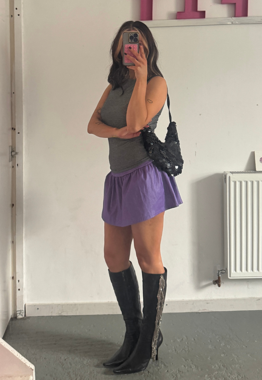 violet bengaline ruffle skirt