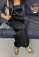 black satin straight leg trousers
