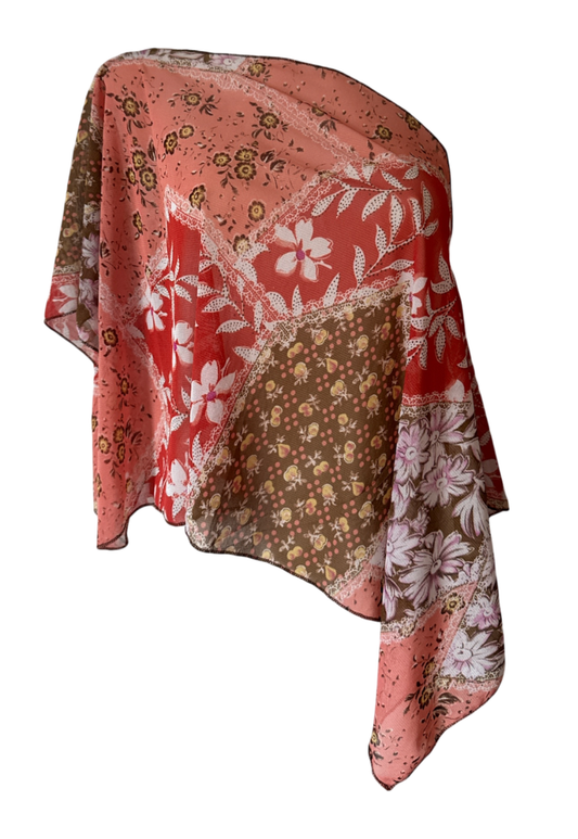peach patchwork poncho - square