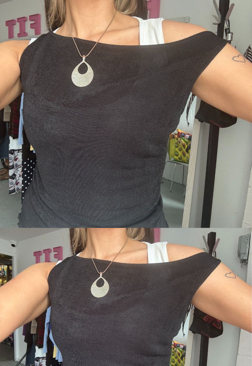 black slinky slash neck top