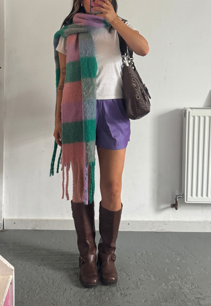 violet bengaline shorts