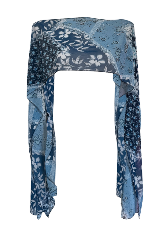 blue patchwork cape