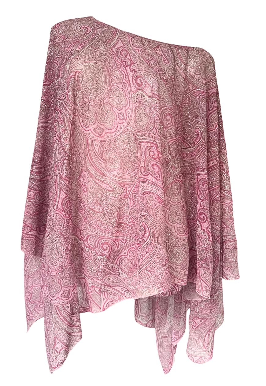 pink paisley glitter poncho - long