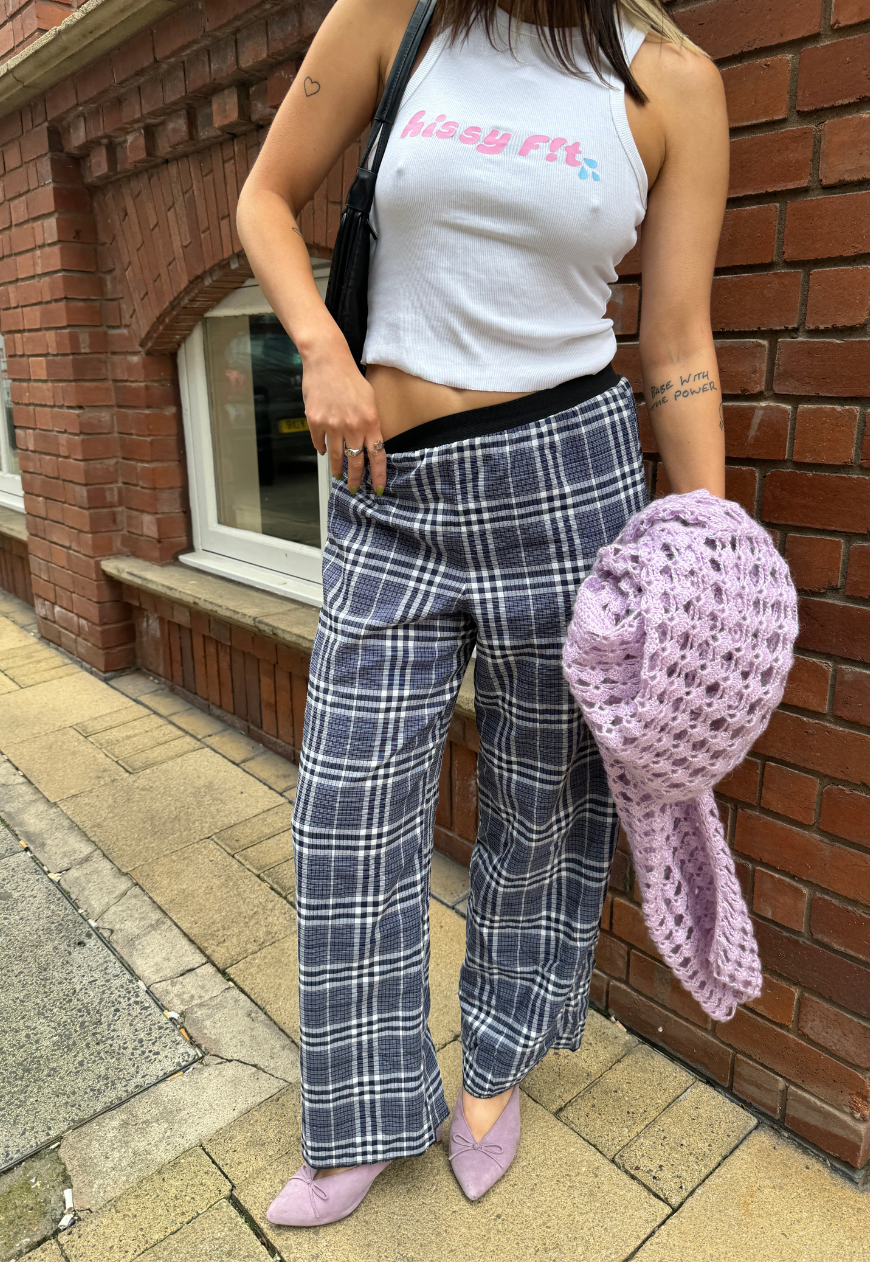 CHECK REVERSIBLE STRAIGHT LEG TROUSERS