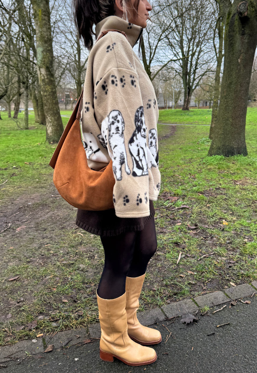 beige dog print fleece *free scarf*