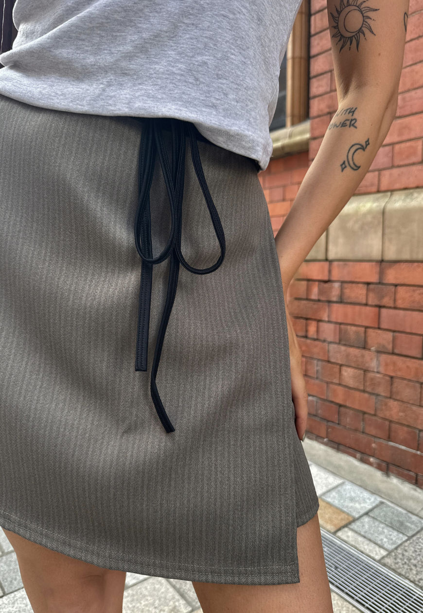 brown ruled wrap skirt