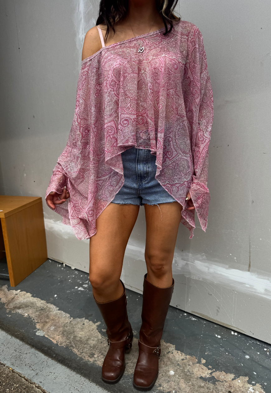 pink paisley glitter poncho - short *coming soon*
