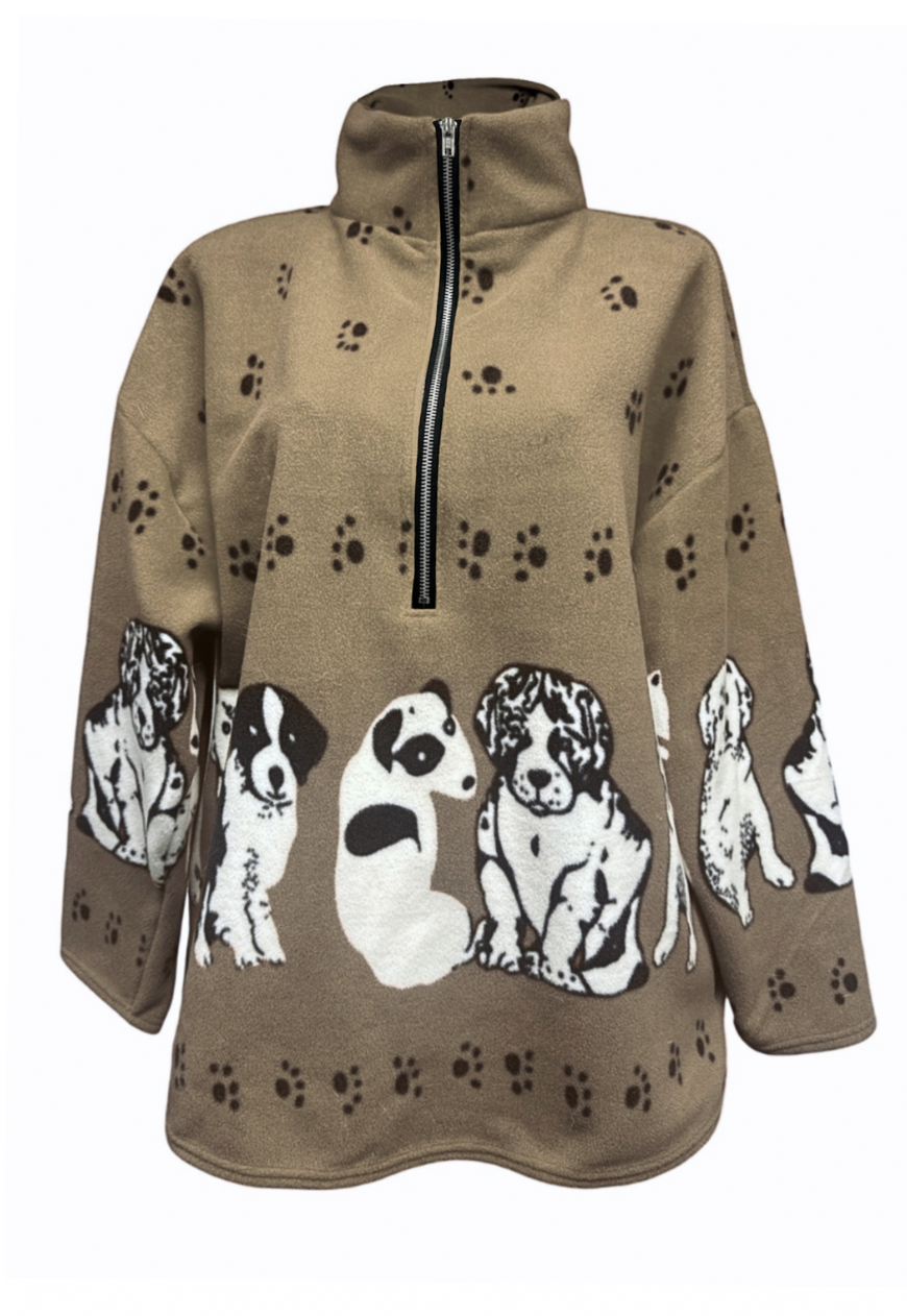 beige dog print fleece *PRE ORDER*