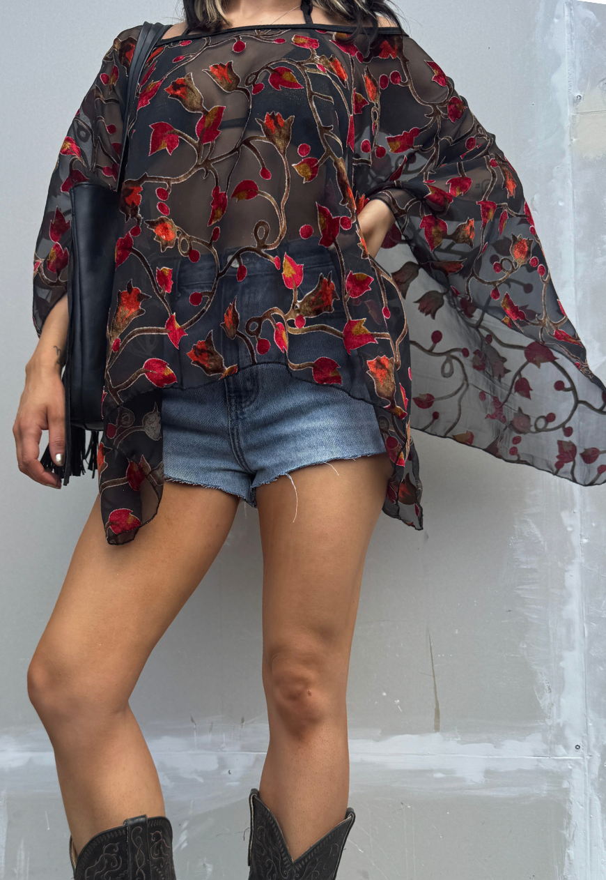 rose mesh poncho