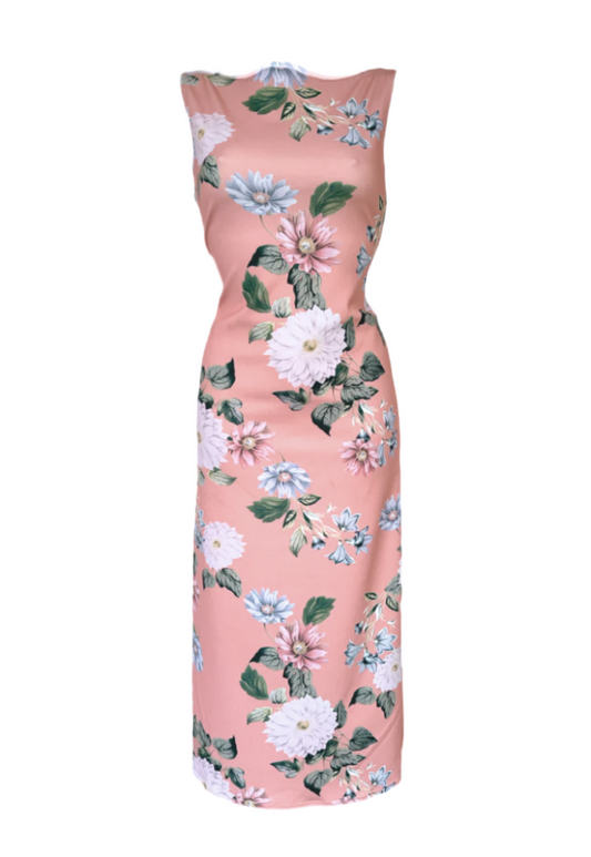 PINK INFLORESCENCE SLASH SPLIT MAXI DRESS