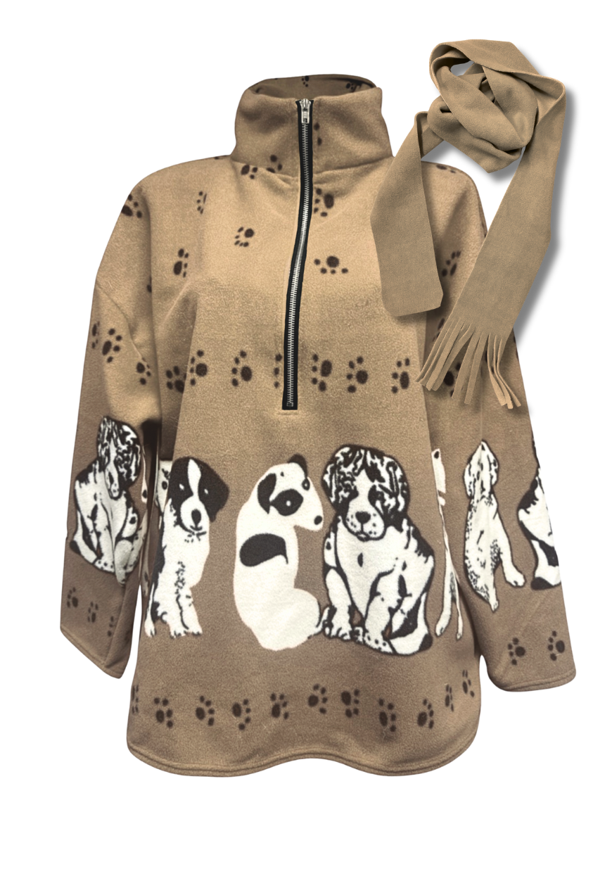 beige dog print fleece *free scarf*