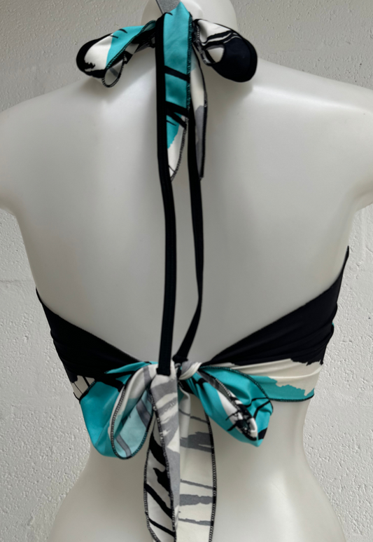 OFFCUTS BLACK/BLUE PETAL POINTED HALTER TOP *LAUNCHING 28.03.25 @ 12:00 GMT*