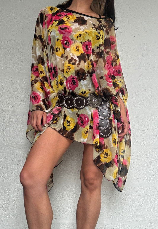 pink & yellow mesh poncho