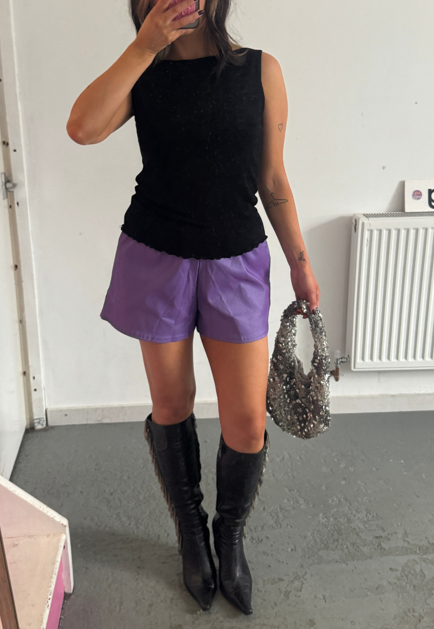 violet bengaline shorts