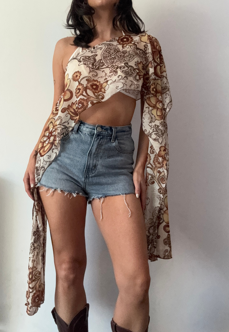 brown floral cape