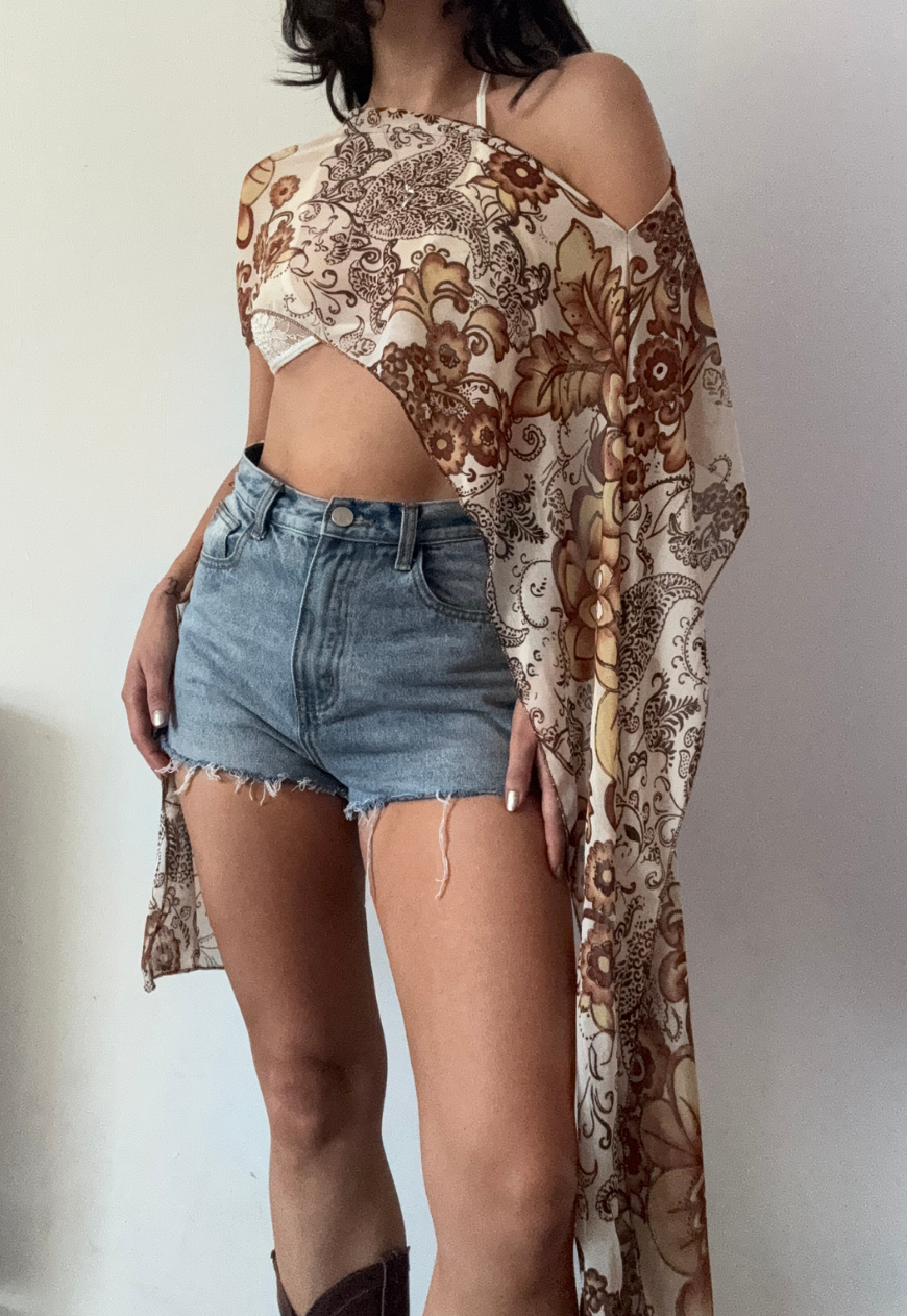 brown floral cape