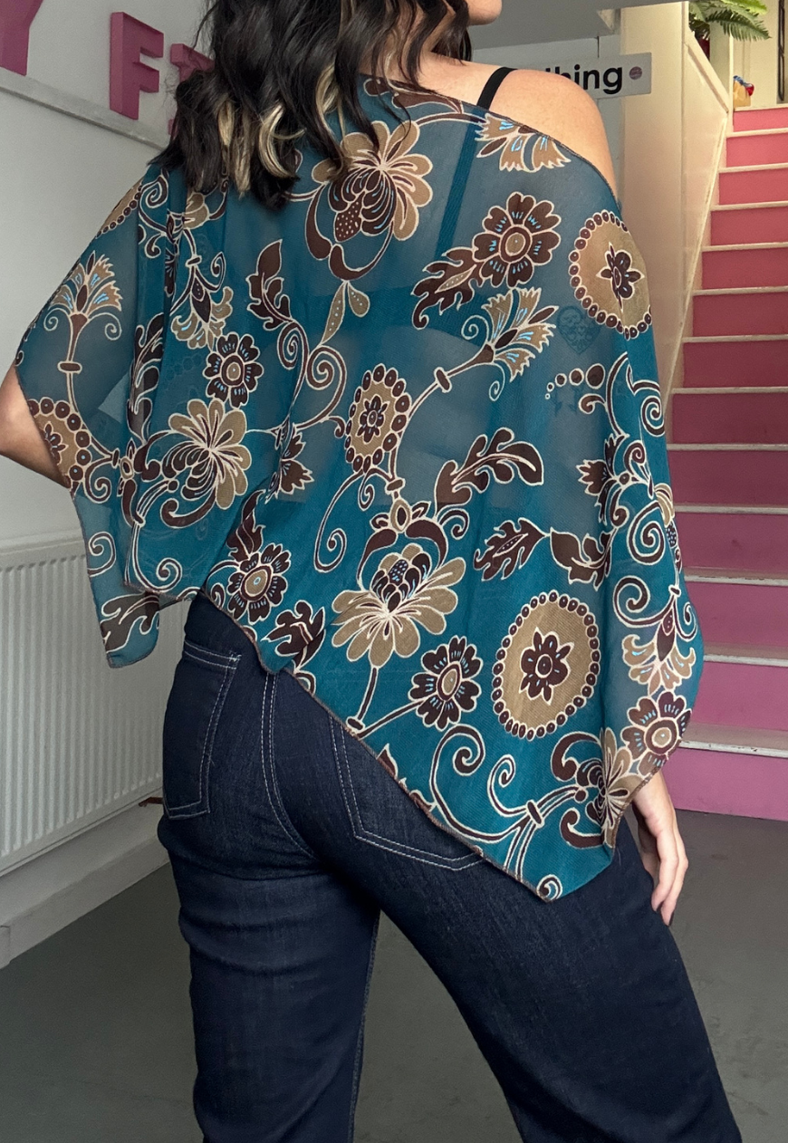 teal western poncho