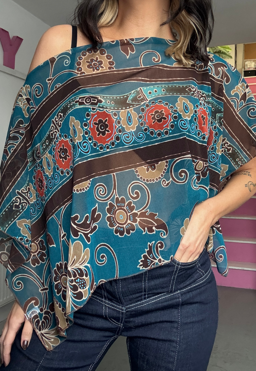 teal western poncho