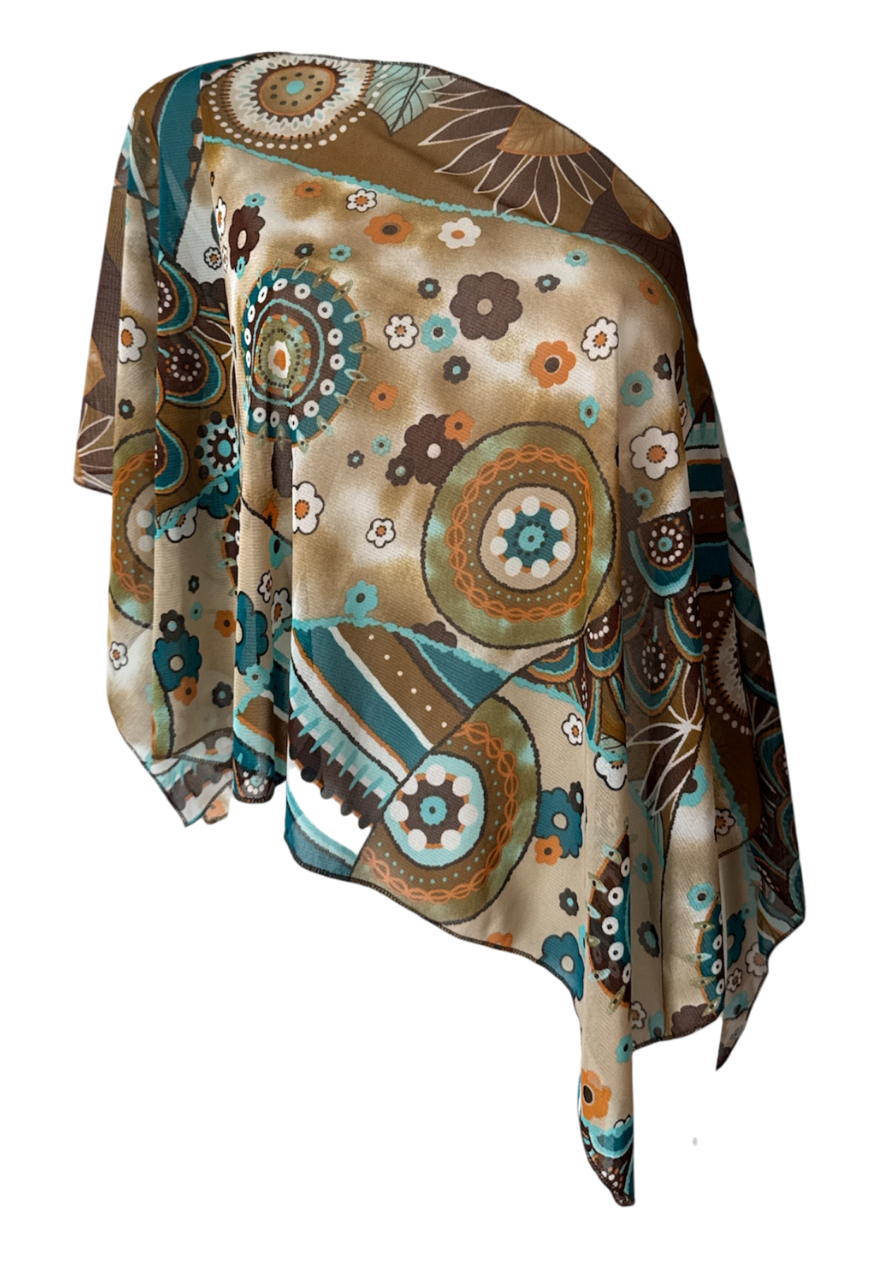 brown flower poncho