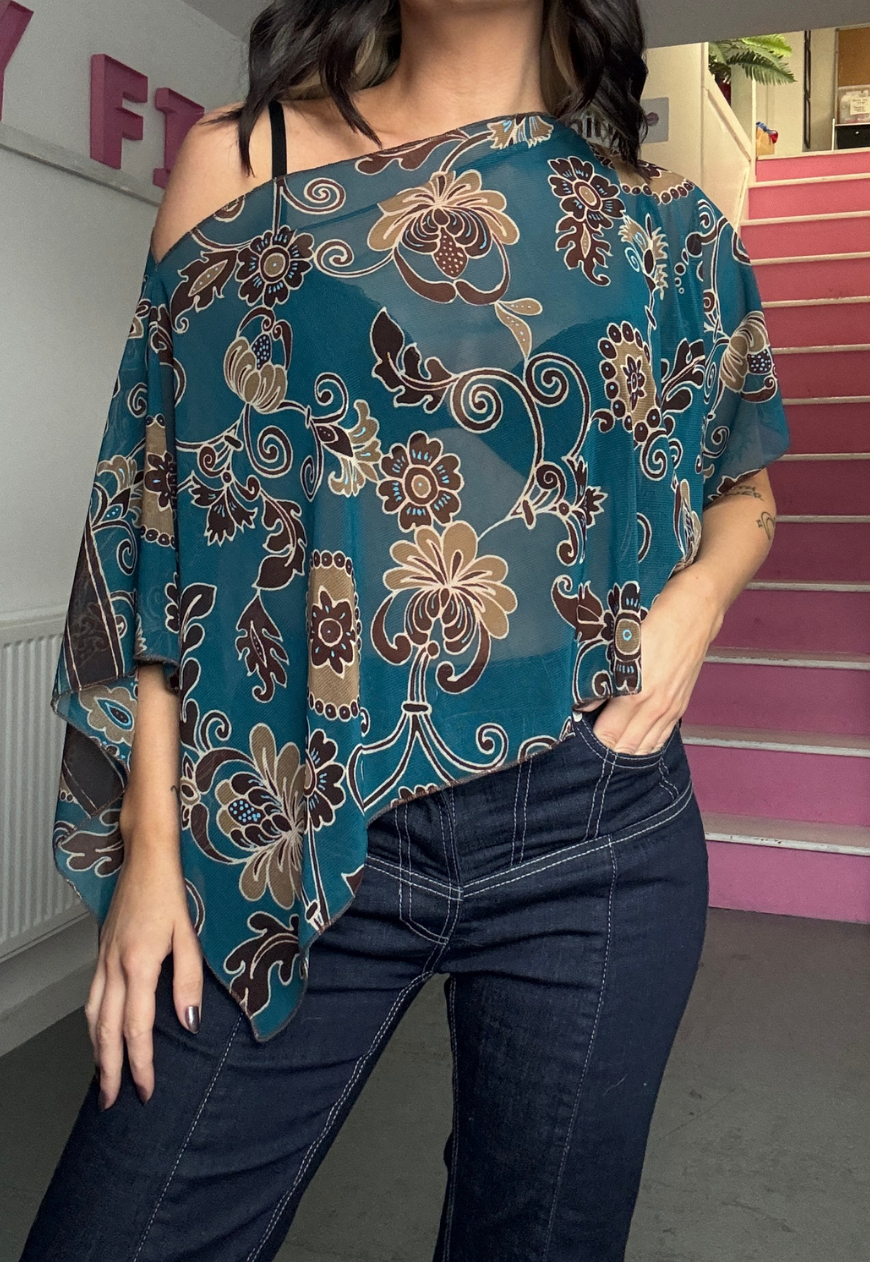teal western poncho