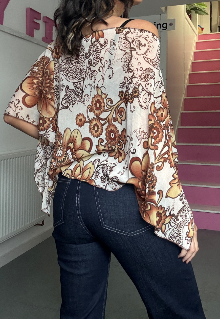 brown floral poncho