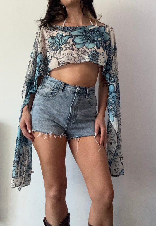 blue floral cape