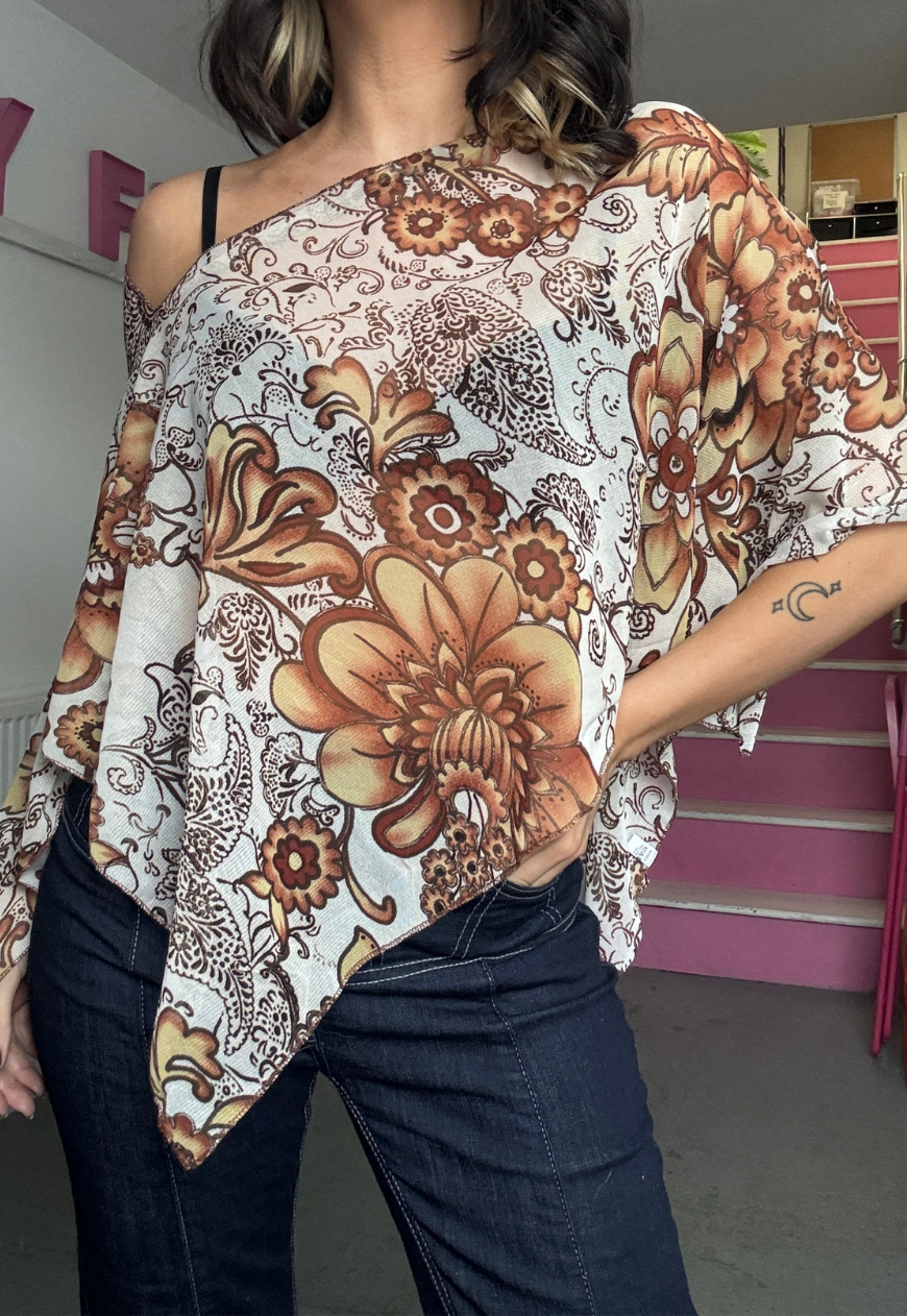 brown floral poncho