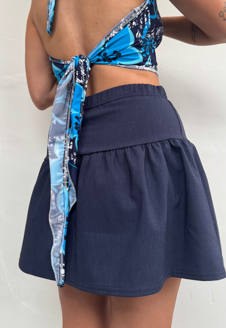 indigo bengaline ruffle skirt