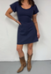 indigo cap sleeve cinch mini dress