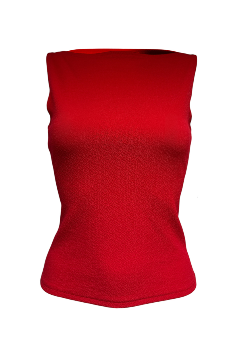 red slash neck top