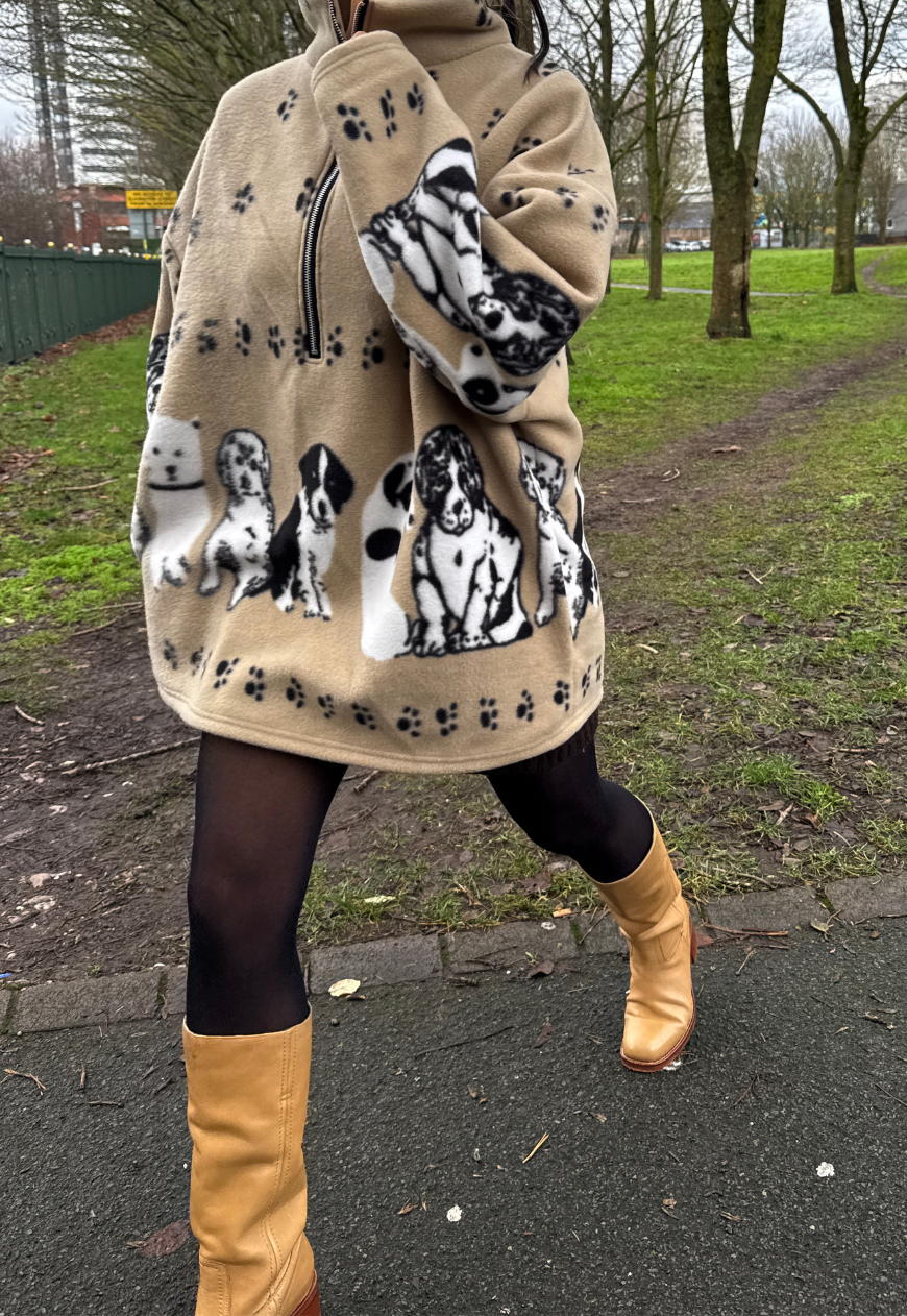 beige dog print fleece *free scarf*