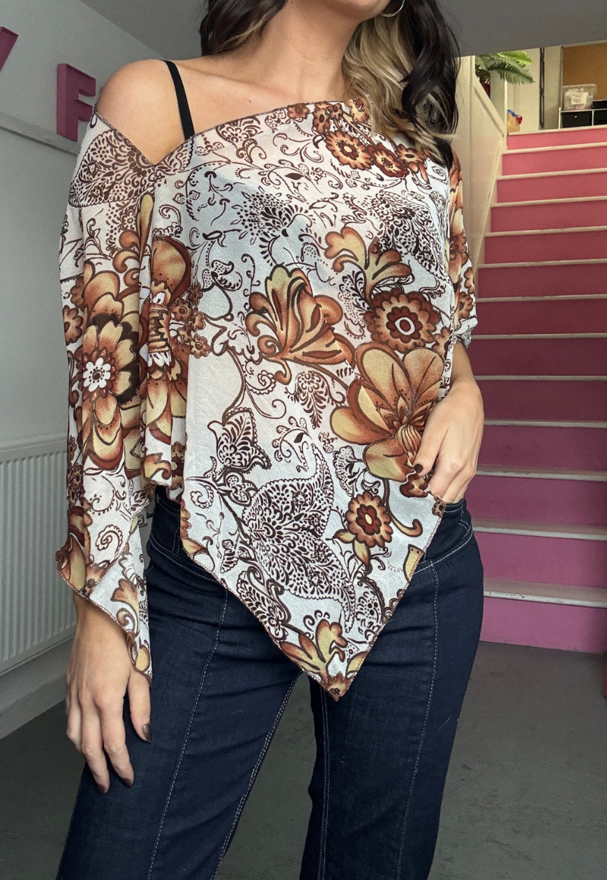 brown floral poncho