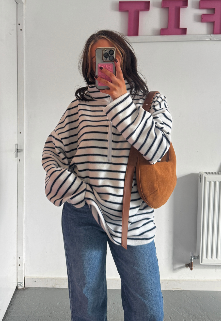 stripe print fleece