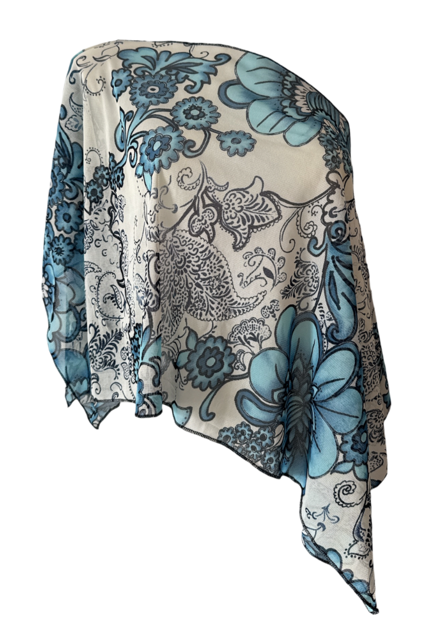 blue floral poncho
