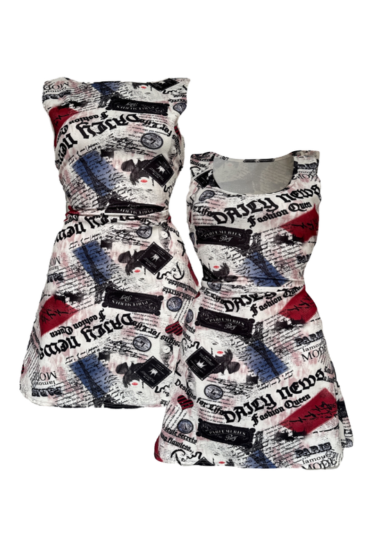 newsprint multiway cinch mini dress