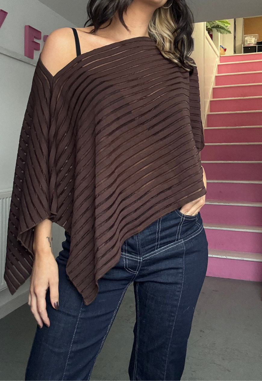 brown stripe poncho