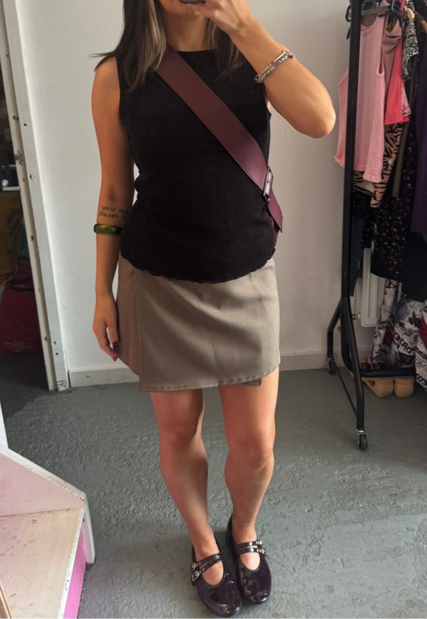 brown ruled wrap skirt *3rd gen*