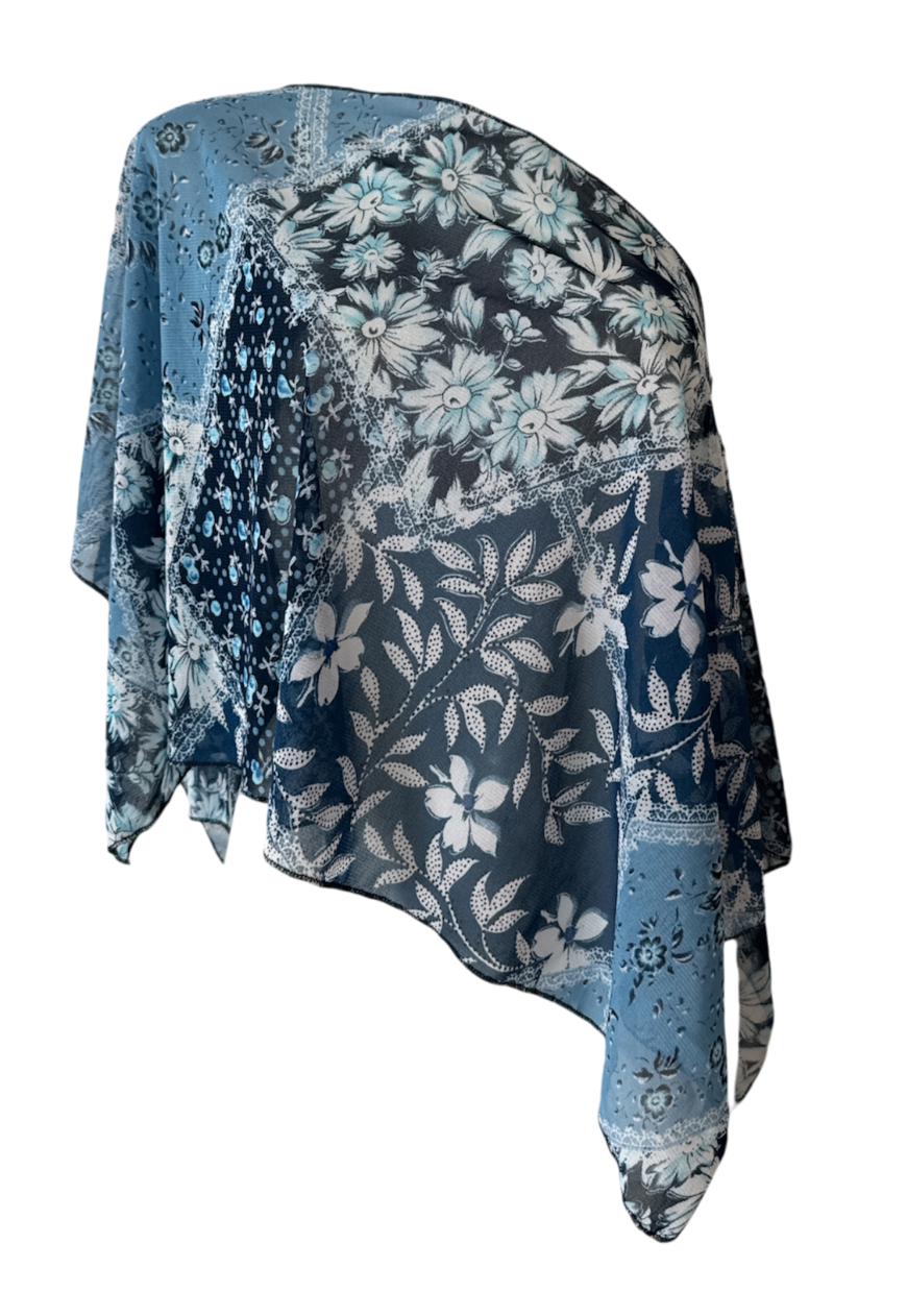 blue patchwork poncho