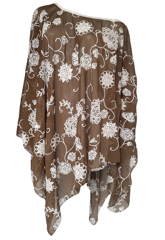 light brown flower mesh poncho *pre-order*