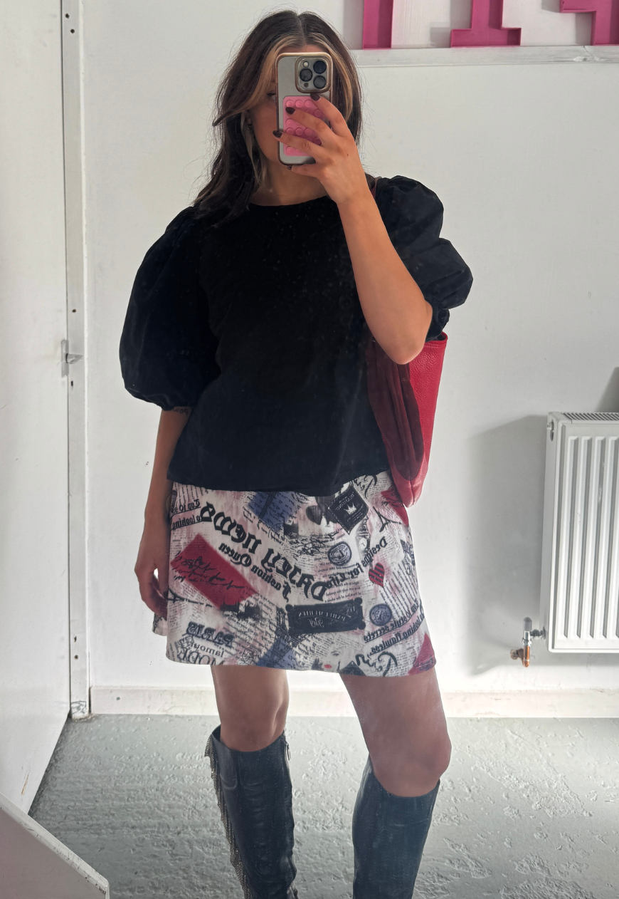 newsprint multiway cinch mini dress