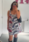 newsprint multiway cinch mini dress