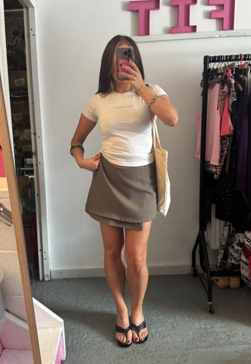 brown ruled wrap skirt *3rd gen*