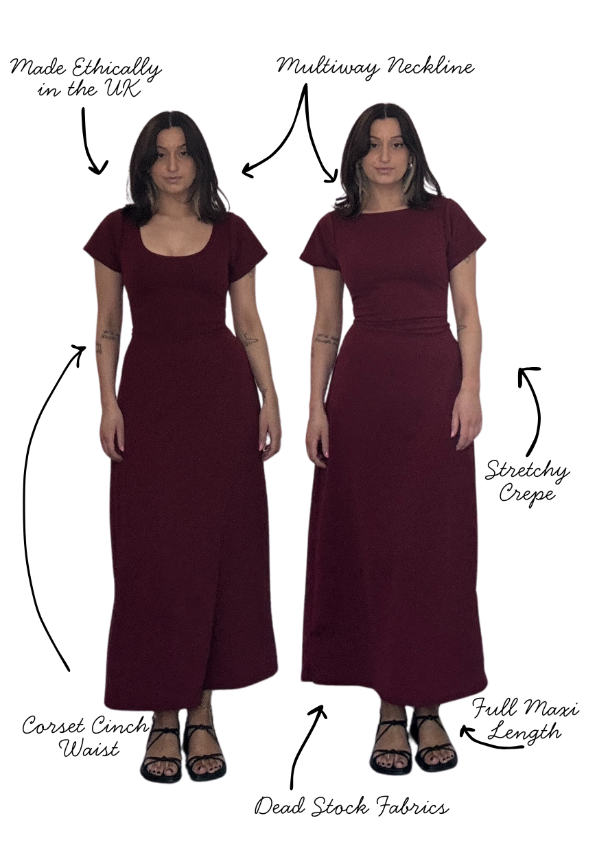 MULTIWAY WINE CAP SLEEVE CINCH MAXI DRESS - XS HISSY FIT LTD